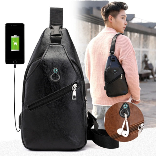 Men's Crossbody Bags Men's USB Chest Bag Designer Messenger bag Leather Shoulder Bags Diagonal Package 2019 New Back Pack Travel - FreebiesAndGiveAways